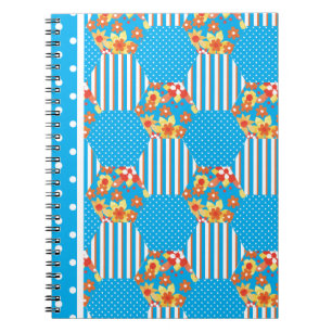 Chic Notebook: Blumenstreifen Polka Dots Patchwork Notizblock