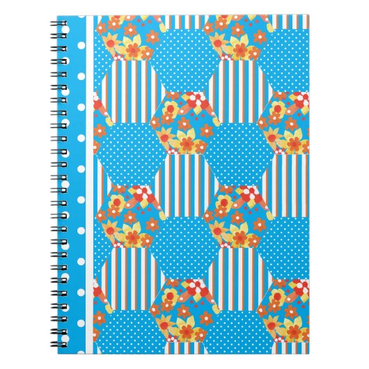 Chic Notebook: Blumenstreifen Polka Dots Patchwork Notizblock (Vorderseite)