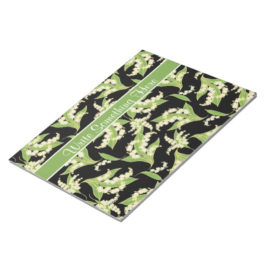 Chic Notepad oder Jotter: Lily of the Valley, Blac Notizblock (angewinkelt)