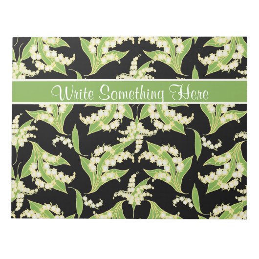 Chic Notepad oder Jotter: Lily of the Valley, Blac Notizblock (Vorderseite)