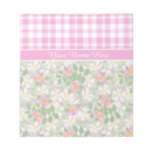 Chic Notepad oder Jotter: rosa Dogroses und Karier Notizblock (Vorderseite)