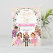 Chic Nutcracker Party Soft Pink Floral Birthday Einladung (Stehend Vorderseite)