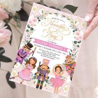 Chic Nutcracker Party Soft Pink Floral Birthday Einladung