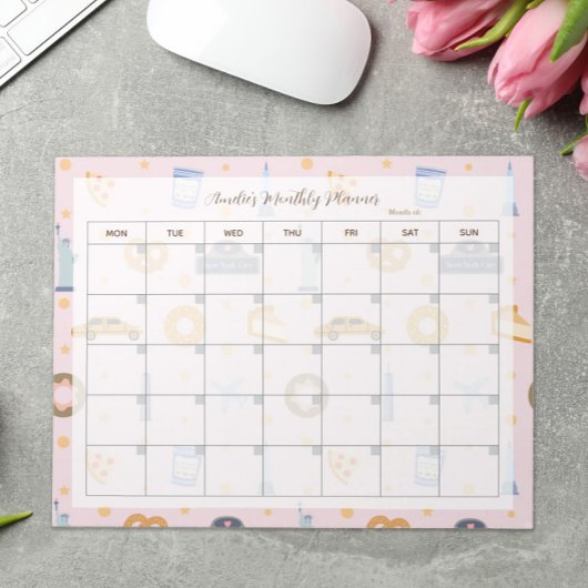 Chic NYC Muster Pink Monthly Name Notizblock