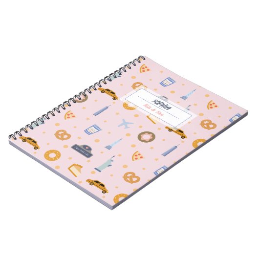 Chic NYC Muster Pink Name Spiral Notebook Notizblock (Linke Seite)