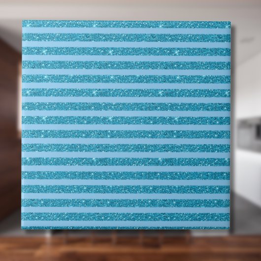 Chic Ocean Blue Glitter Style Horizontal Stripes Fliese
