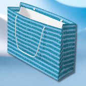 Chic Ocean Blue Glitter Style Horizontal Stripes Große Geschenktüte