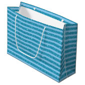 Chic Ocean Blue Glitter Style Horizontal Stripes Große Geschenktüte (Vorderseite Schrägansicht)
