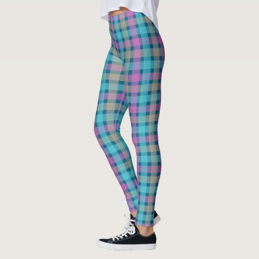 Chic Ocean Blue Karo Muster Leggings (Links)