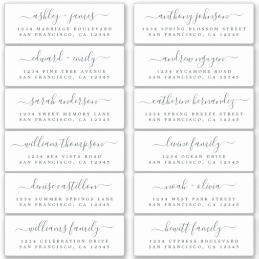 Chic Off-Black Script Wedding Guest Address Labels (Vorderseite)