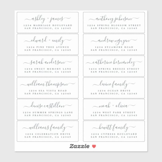 Chic Off-Black Script Wedding Guest Address Labels (Blatt)