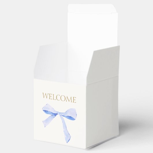 Chic Off White | Blue Ribbon Wedding Welcome Geschenkschachtel (Geöffnet)