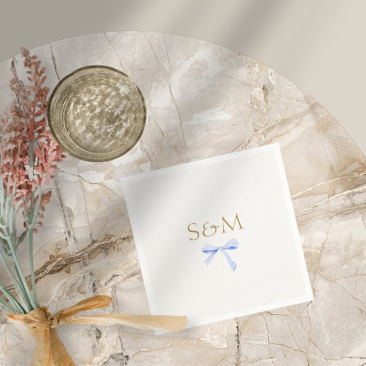 Chic Off White | Blue Ribbon Wedding Welcome Serviette