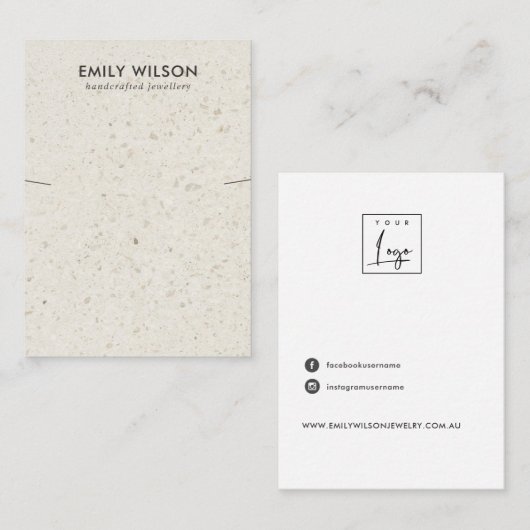 CHIC OFF WHITE TERRAZZO NECKLACE BRACELET DISPLAY VISITENKARTE (Vorne/Hinten)