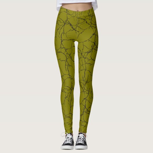 Chic Olive and Black Fracture Pattern Leggings (Vorderseite)