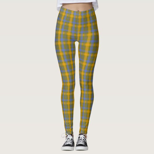 Chic Olive and Blue Karo Muster Leggings (Vorderseite)