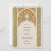 Chic Olive & Coral Art Nouveau Hochzeit Einladung (Vorderseite)