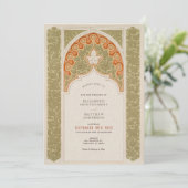 Chic Olive & Coral Art Nouveau Hochzeit Einladung (Stehend Vorderseite)