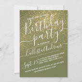 Chic Olive Green Funkelnd Glitzer Ombre Birthday Einladung (Vorderseite)