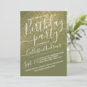 Chic Olive Green Funkelnd Glitzer Ombre Birthday Einladung (Stehend Vorderseite)