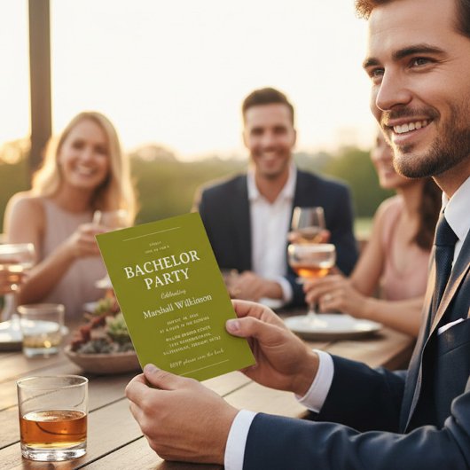 Chic Olive Green Groom's Party Invite QR Code RSVP Einladung