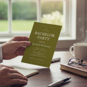 Chic Olive Green Groom's Party Invite QR Code RSVP Einladung