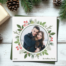 Chic Olive Green Holly Christmas Wreath Foto