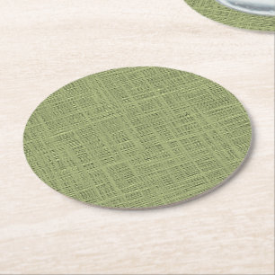 Chic Olive Green Imitats Jute Weave Fabric Muster Runder Pappuntersetzer