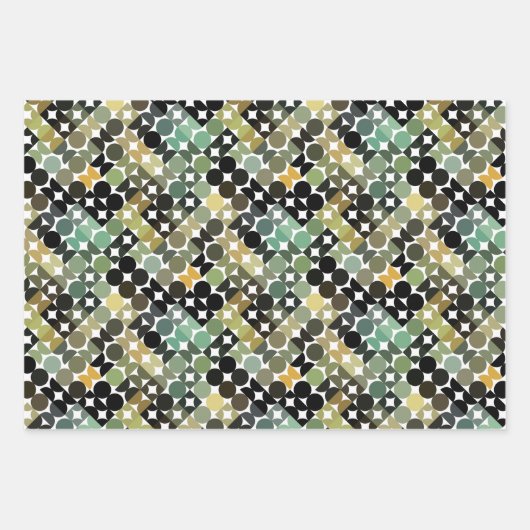 Chic Olive Green Taupe Beige Circles Art Pattern Geschenkpapier Set (Vorderseite 3)