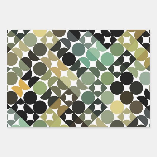 Chic Olive Green Taupe Beige Circles Art Pattern Geschenkpapier Set (Vorderseite)