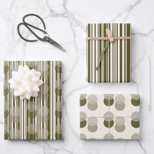 Chic Olive Green Tinsel und Confetti Muster Geschenkpapier Set