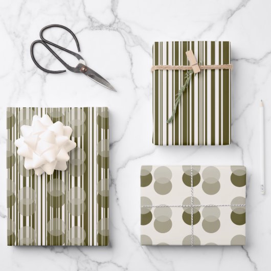 Chic Olive Green Tinsel und Confetti Muster Geschenkpapier Set (Vorderseite)