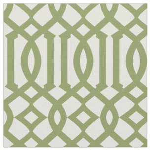 Chic Olive Green und Ivory Trellis Muster Stoff
