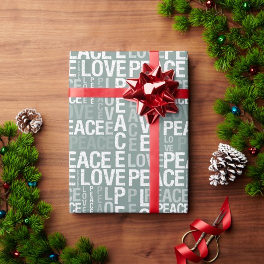 Chic Olive Green White Peace Love Christmas Geschenkpapier (Feiertagsgeschenk)