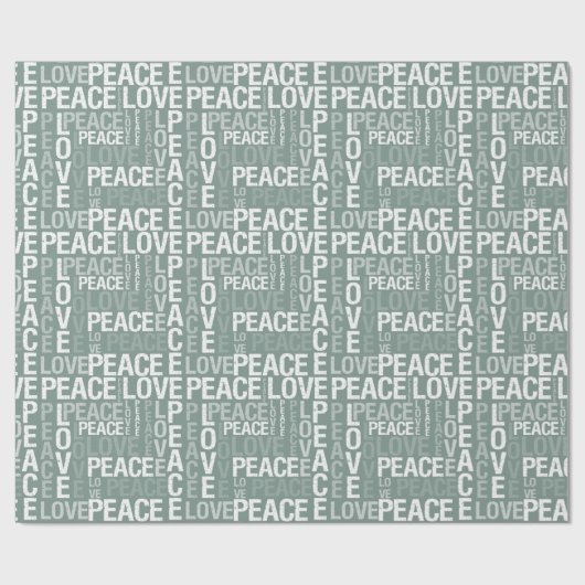 Chic Olive Green White Peace Love Christmas Geschenkpapier (Flach)