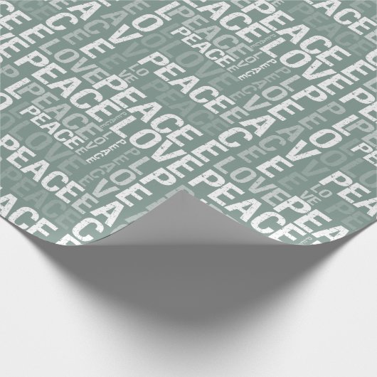 Chic Olive Green White Peace Love Christmas Geschenkpapier (Ecke)