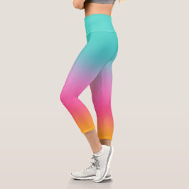 Chic Ombre Aqua rosa und gelb Capri Leggings