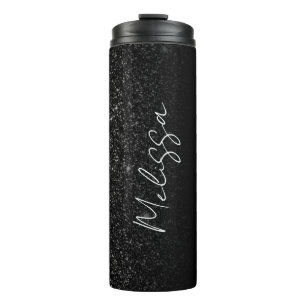 Chic Ombre Black Glitzer Signature Script Name Thermosbecher