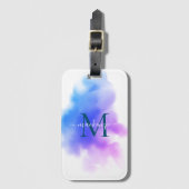 Chic Ombre Blue Pink Wasserfarbe Mit Monogramm Gepäckanhänger (Vorderseite Vertikal)