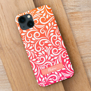 Chic Ombre Blumenmuster Elegante Name Rosa Orange Case-Mate iPhone Hülle