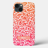 Chic Ombre Blumenmuster Elegante Name Rosa Orange Case-Mate iPhone Hülle (Back)