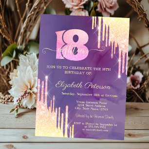Chic Ombre Glitter-Tropfen Violett 18. Geburtstag Einladung