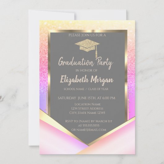 Chic Ombre Glitzer Diamonds Abschluss Einladung (Vorderseite)