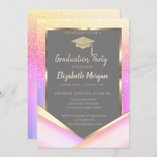 Chic Ombre Glitzer Diamonds Abschluss Einladung (Vorne/Hinten)