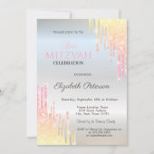 Chic Ombre Glitzer Tropfen Silver Bat Mitzvah Einladung (Vorderseite)