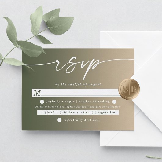 Chic Ombre Green & Yellow Wedding Meal Choice RSVP Karte