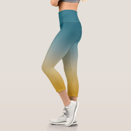 Chic Ombre in Aquamarin Grau und Senf Capri Leggings