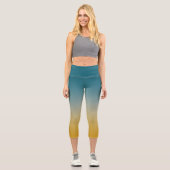 Chic Ombre in Aquamarin Grau und Senf Capri Leggings (Vorderseite)
