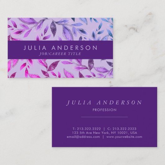 Chic Ombre Lila Violet Botanische Blätter Muster Visitenkarte (Vorne/Hinten)