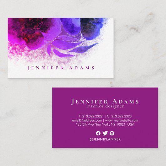 Chic Ombre Pink Lila Plum Floral Visitenkarte (Vorne/Hinten)